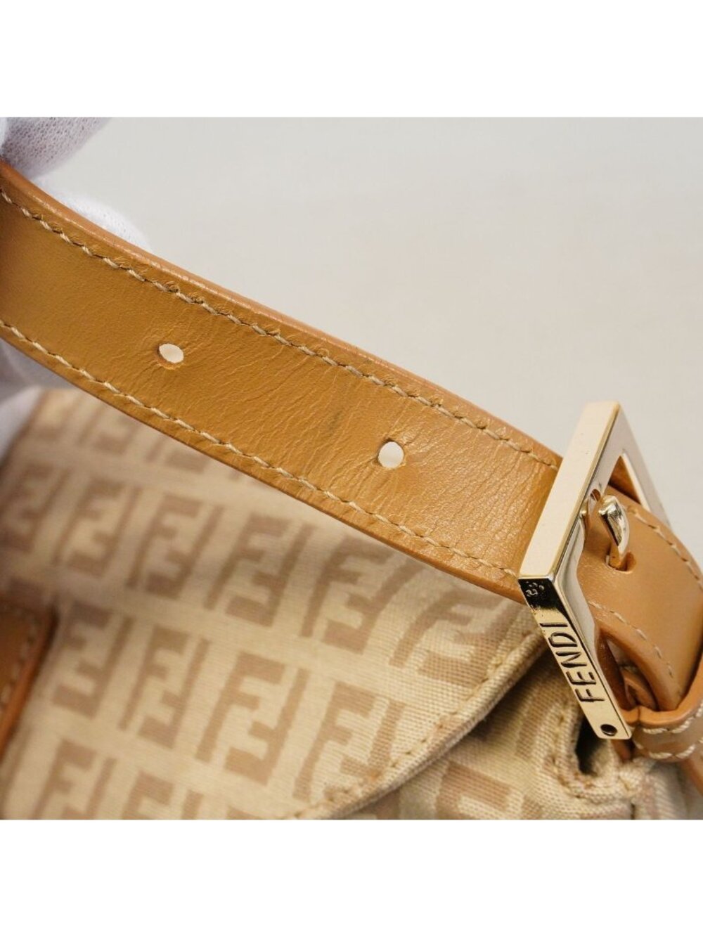 Fendi Handbag Zucchino Nylon Canvas Beige Gold - Picture 8 of 10